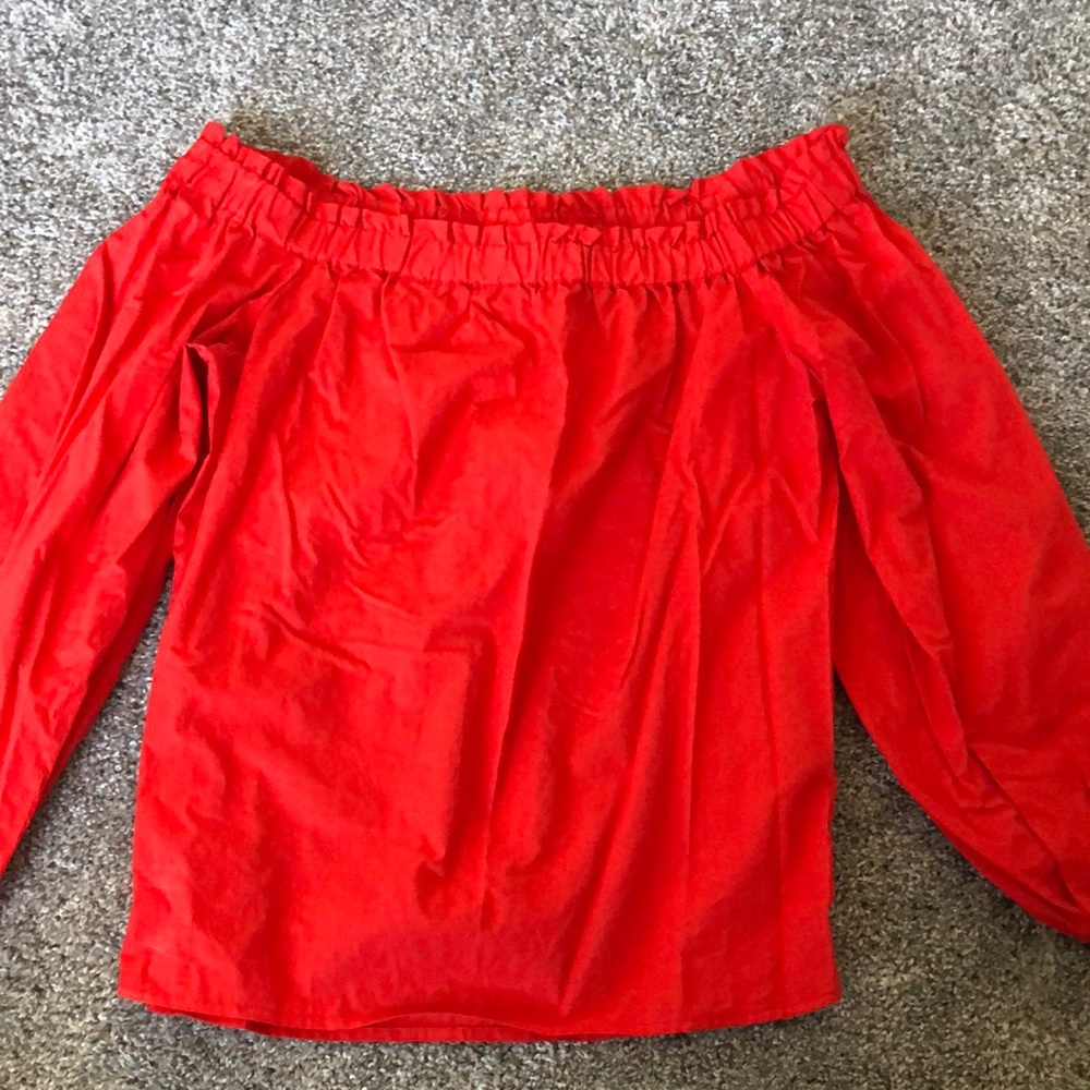 J Crew Off the Shoulder - 6 - Bright Coral/Red